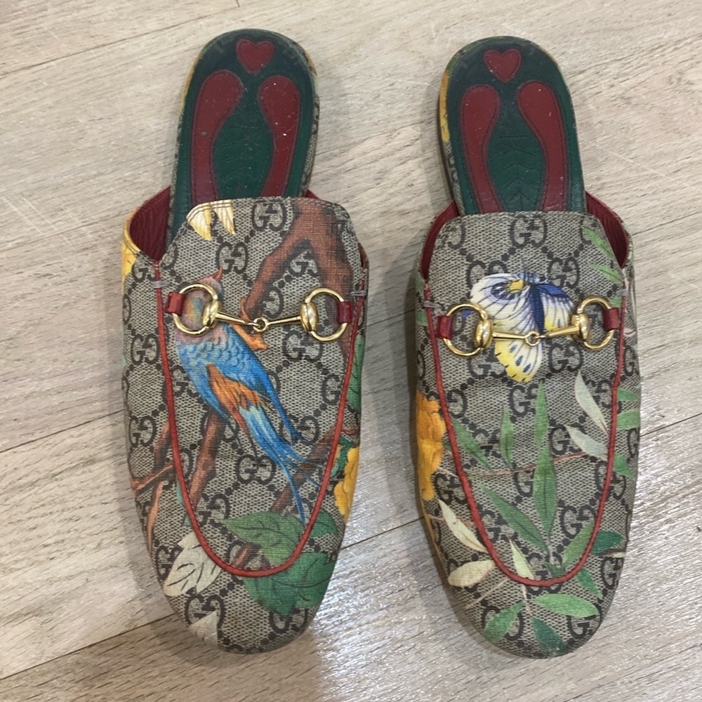 Gucci multicolor tian print supreme canvas Princetown horsebit mules